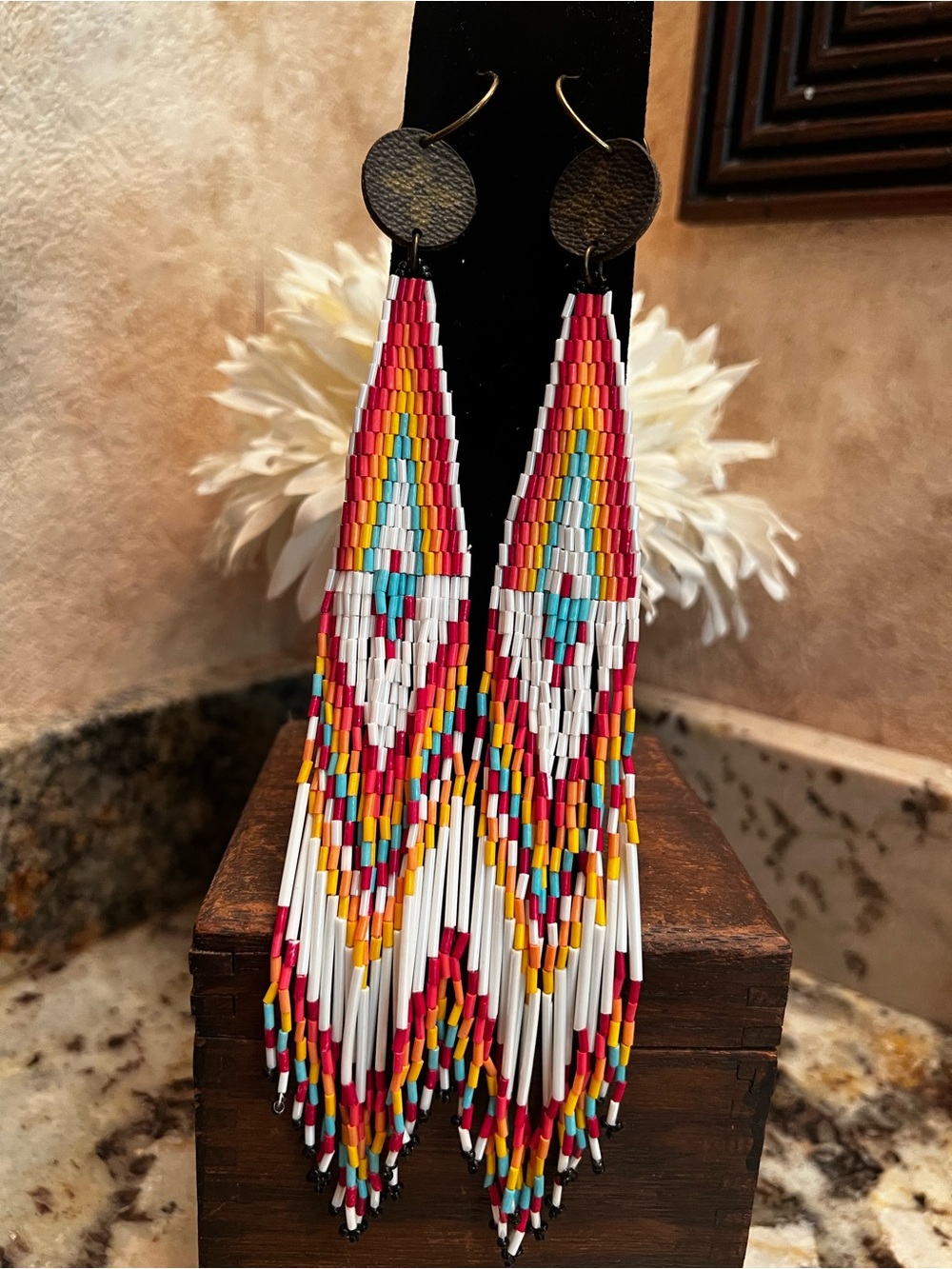 Handmade Beaded Fringe Statement Earrings | Boho Western | 10” Long